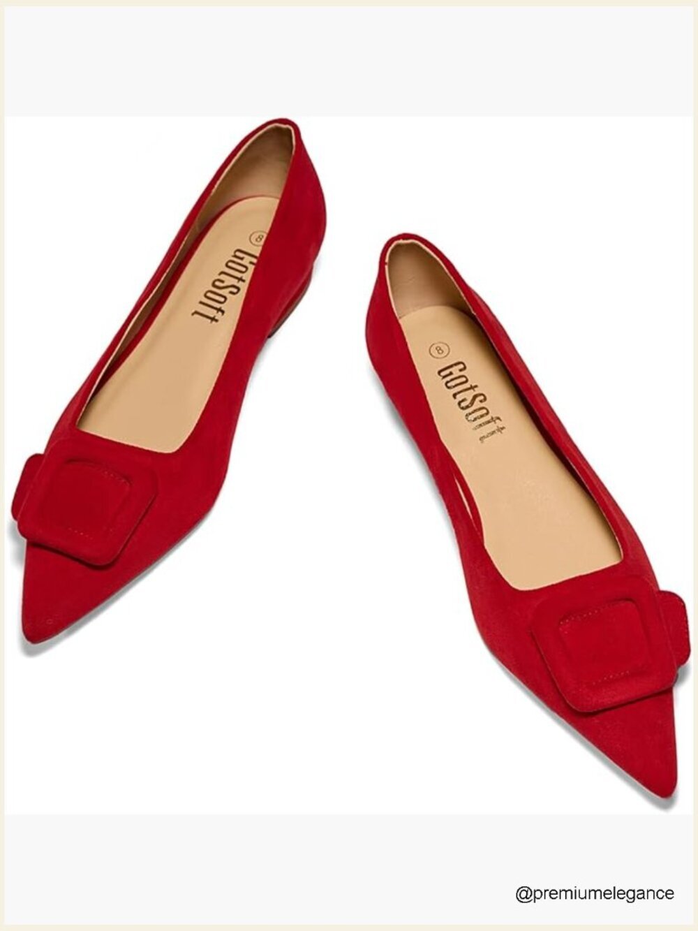 Women's Square Buckle Flats Pointed Toe Slip On Comfortable Dress Shoes